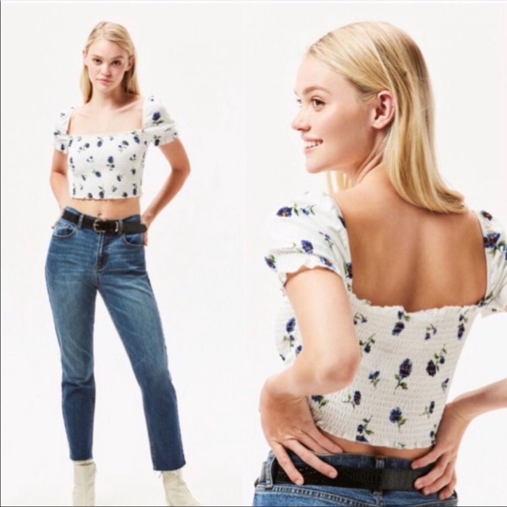 PacSun Lottie Moss Floral Smocked Crop Top
